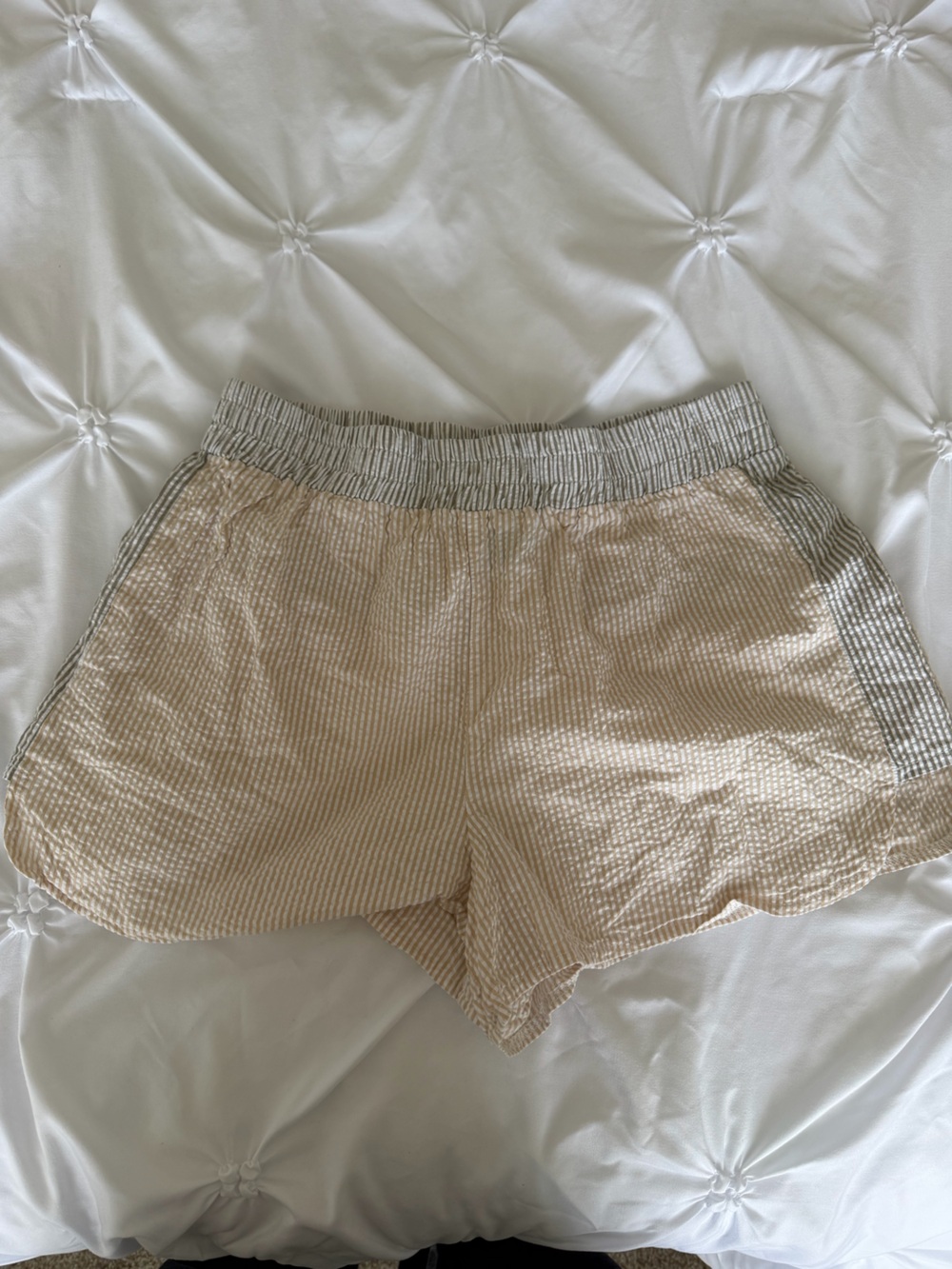 Forever 21 Beige Seersucker Shorts with Contrast Trim